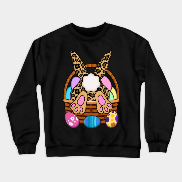 Funny Easter Bunny Leopard Print Easter Basket Crewneck Sweatshirt by Dibble Dabble Designs